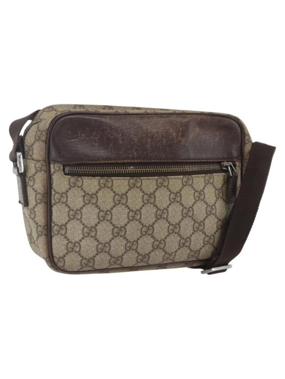 Authentic GUCCI GG Supreme Shoulder Bag PVC Beige Silver 114291